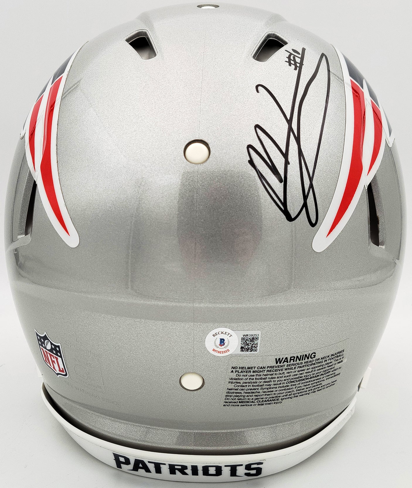 Mac Jones Autographed New England Patriots Silver Full Size Authentic Speed Helmet Beckett BAS QR Stock #200939
