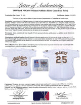 A's Mark McGwire "To Shaq" Signed Game Used White Russell Athletic Jersey BAS