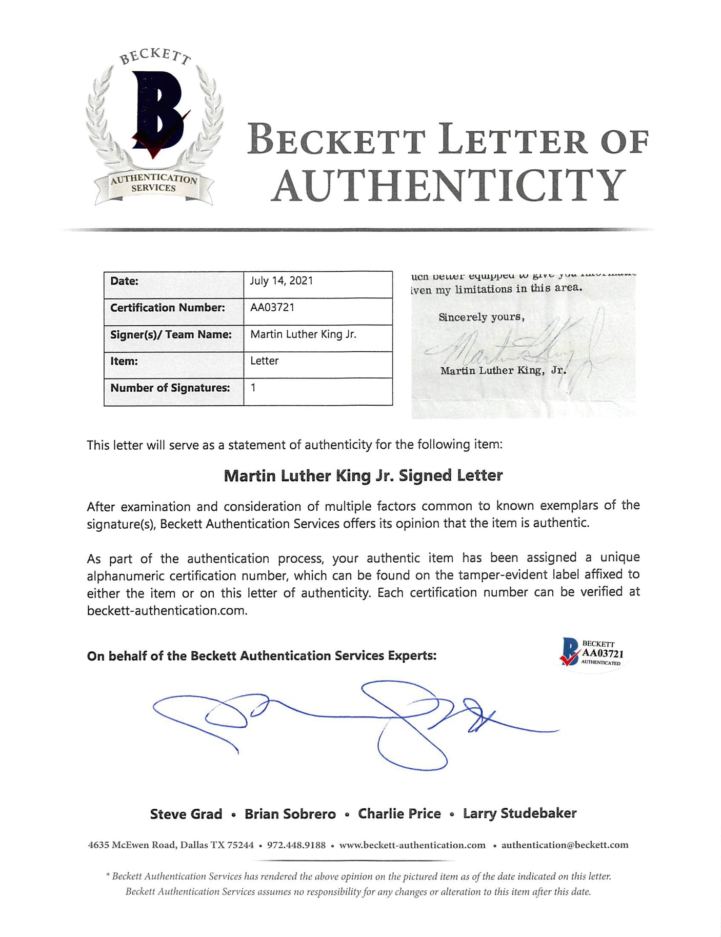 Martin Luther King Jr. Signed 8.5x11 1966 Letter On SCLC Letterhead BAS #AA03721