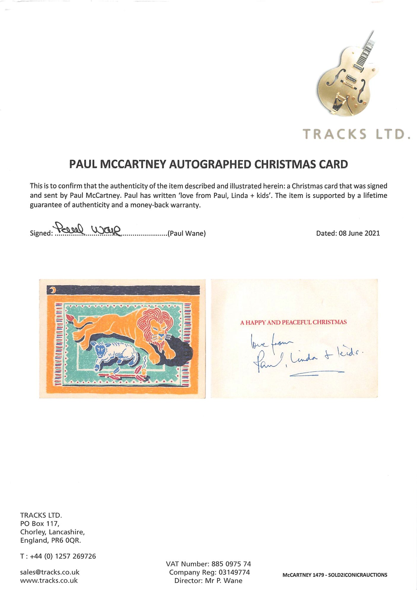 Paul McCartney Beatles Love From Linda + Kids Authentic Signed Card BAS #AA03802