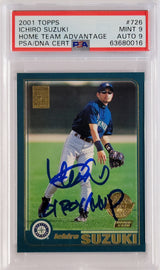 Ichiro Suzuki Autographed 2001 Topps Home Team Advantage Rookie Card #726 Seattle Mariners PSA 9 Auto Grade Mint 9 "01 ROY MVP" PSA/DNA #63680016