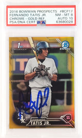 Fernando Tatis Jr. Autographed 2016 Bowman Prospects Chrome Gold Refractor Rookie Card #BCP17 San Diego Padres PSA 8 Auto Grade Gem Mint 10 #/50 PSA/DNA #63680028