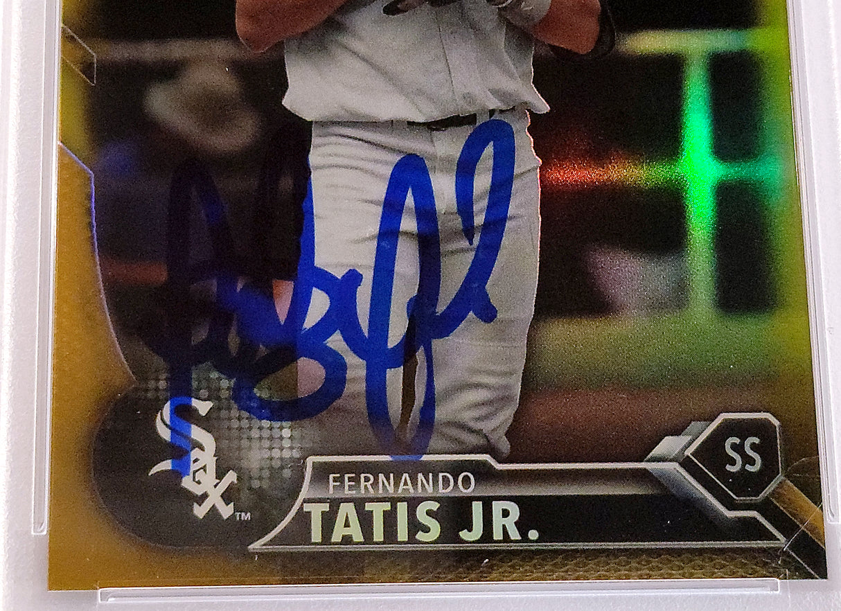 Fernando Tatis Jr. Autographed 2016 Bowman Prospects Chrome Gold Refractor Rookie Card #BCP17 San Diego Padres PSA 8 Auto Grade Gem Mint 10 #/50 PSA/DNA #63680028