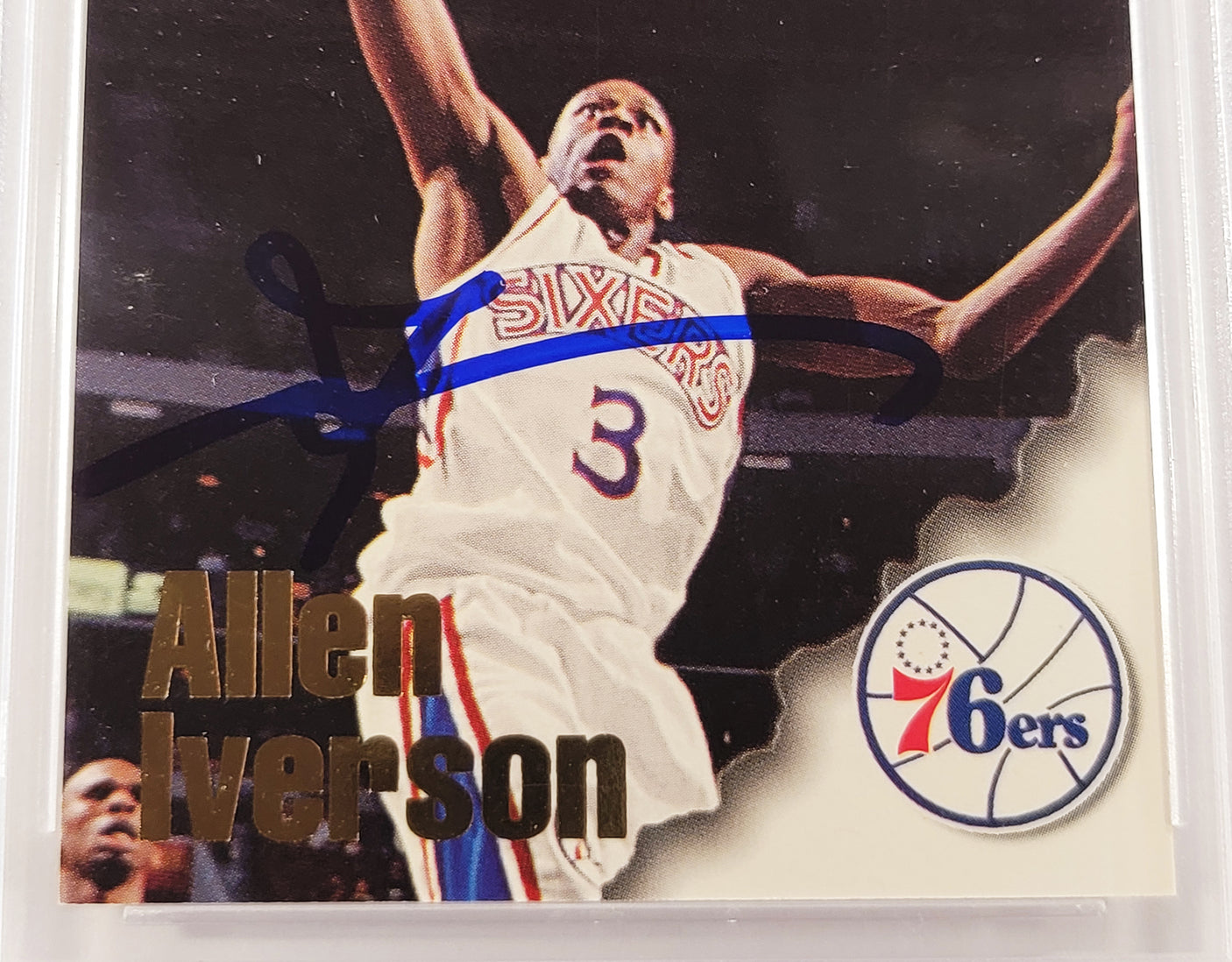 Allen Iverson Autographed 1996-97 Hoops Rookie Card #295 Philadelphia 76ers Beckett BAS #14134143