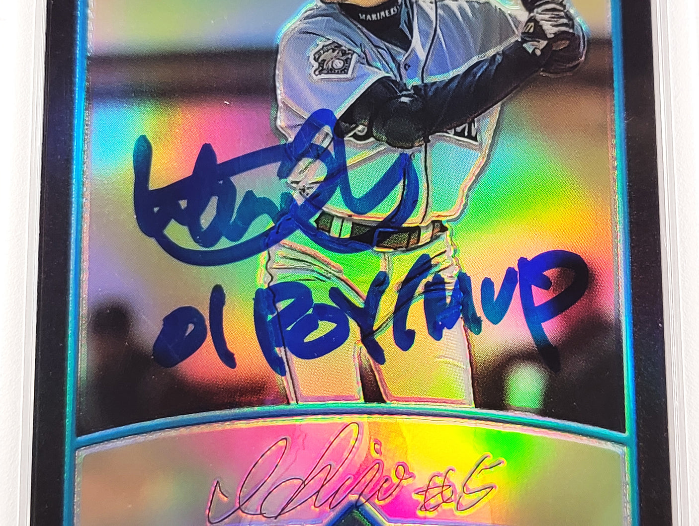 Ichiro Suzuki Autographed 2001 Bowman Chrome Refractor Rookie Card #351 Seattle Mariners PSA 9 Auto Grade Gem Mint 10 "01 ROY/MVP" PSA/DNA #63680006