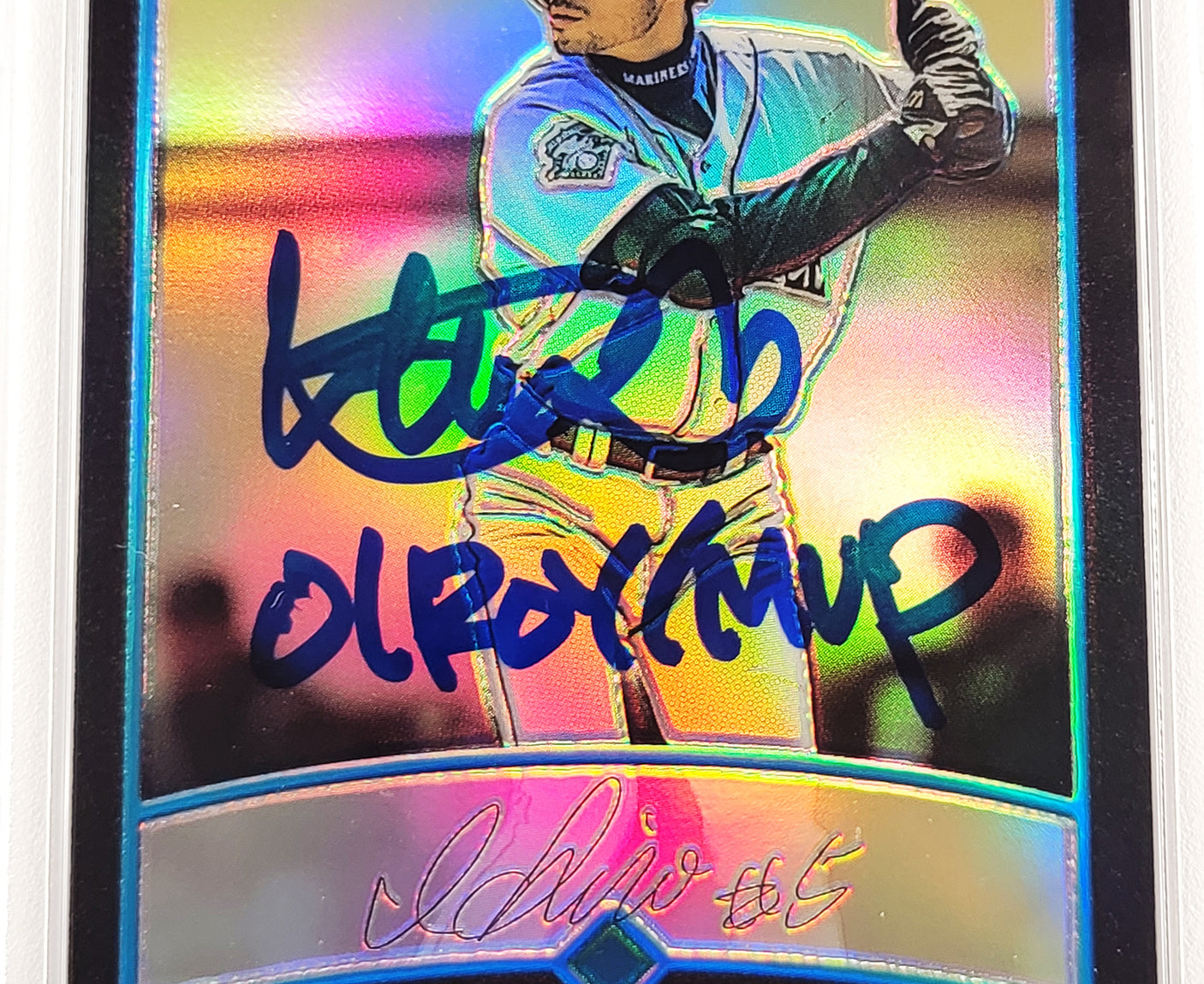 Ichiro Suzuki Autographed 2001 Bowman Chrome Refractor Japanese Rookie Card #351 Seattle Mariners PSA 9 Auto Grade Gem Mint 10 "01 ROY/MVP" PSA/DNA #63680011