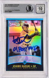 Ichiro Suzuki Autographed 2001 Bowman Chrome Refractor Japanese Rookie Card #351 Seattle Mariners Auto Grade Gem Mint 10 "01 ROY/MVP" Beckett BAS #14129071