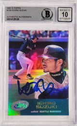 Ichiro Suzuki Autographed 2001 eTopps Rookie Card #100 Seattle Mariners Auto Grade Gem Mint 10 Beckett BAS #14129126
