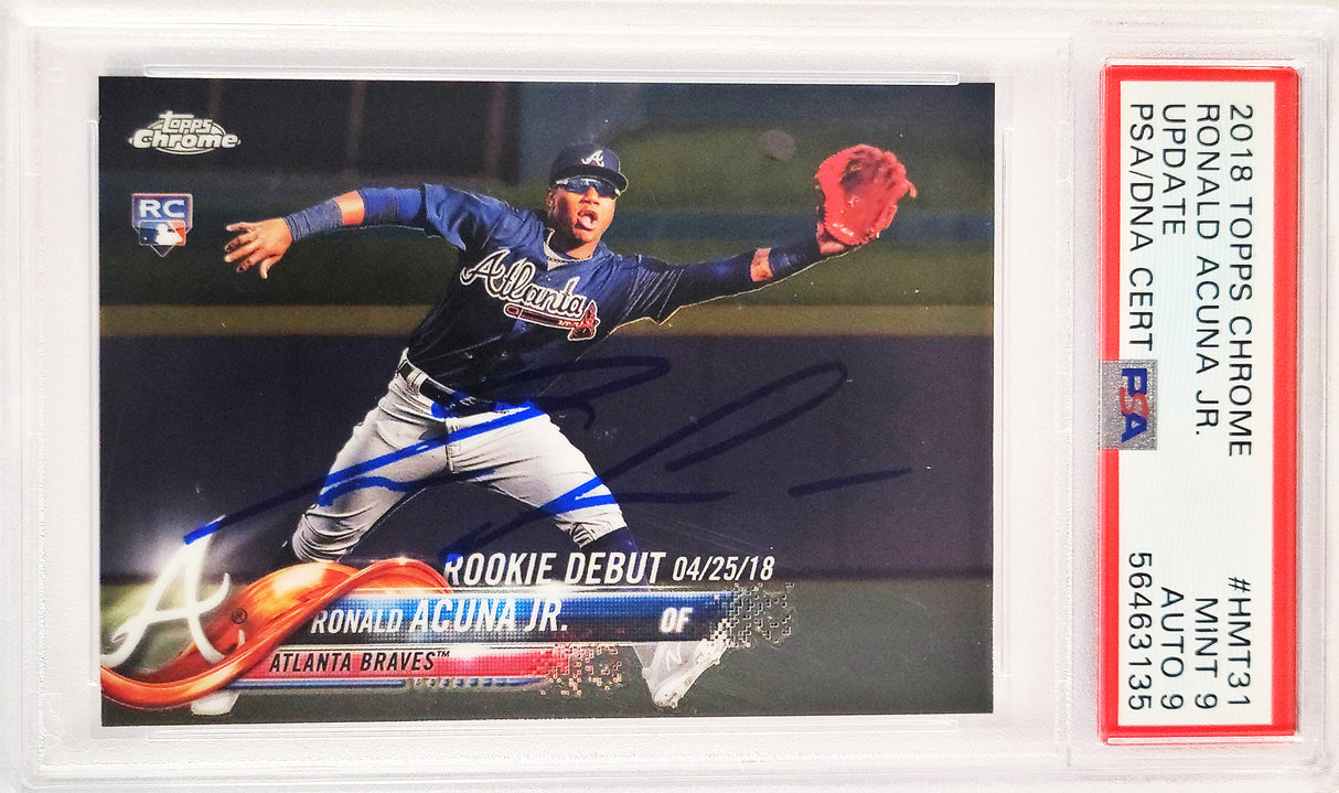 Ronald Acuna Jr. Autographed 2018 Topps Chrome Update Rookie Card #HMT31 Atlanta Braves PSA 9 Auto Grade Mint 9 PSA/DNA #56463135