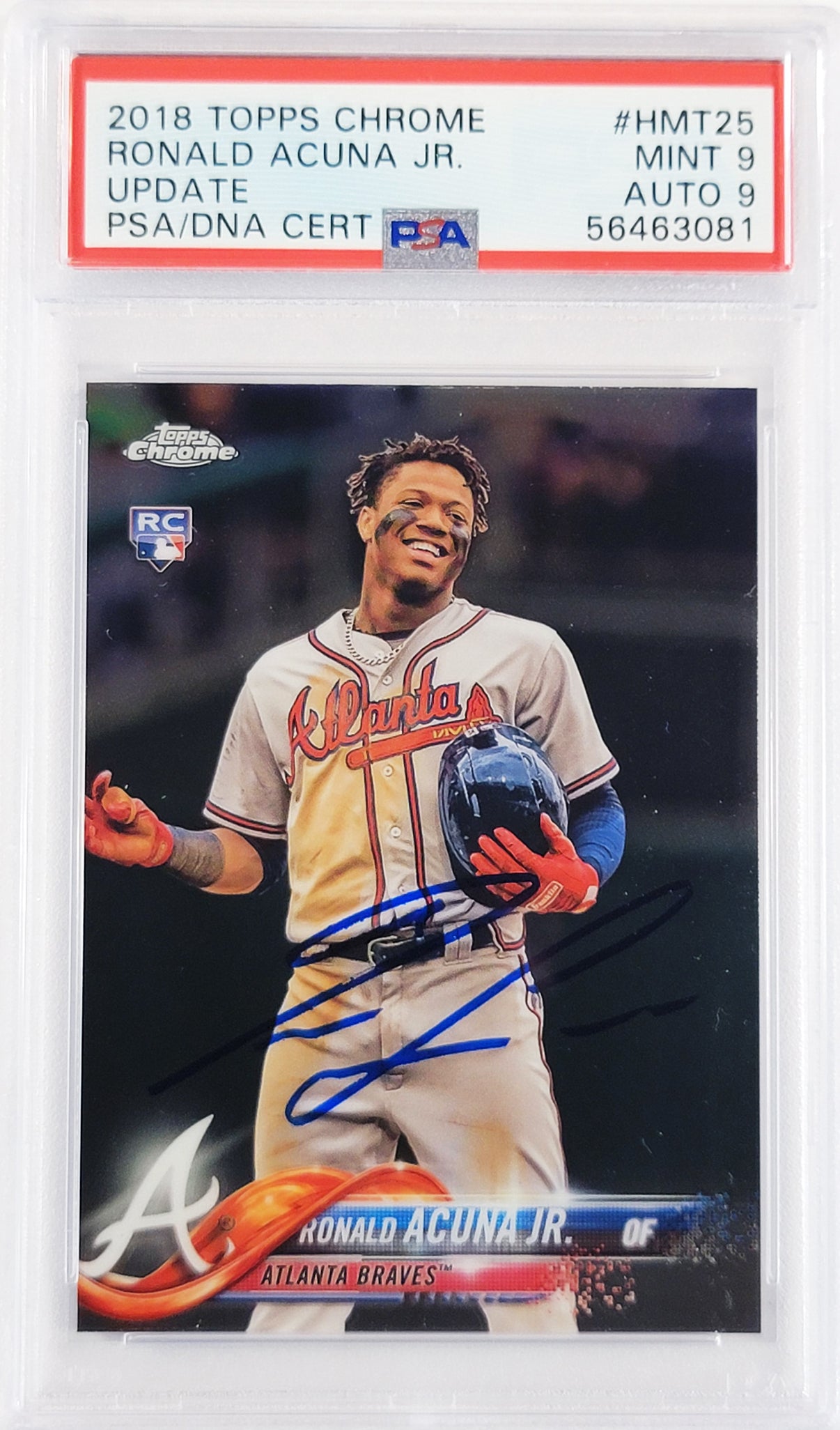 Ronald Acuna Jr. Autographed 2018 Topps Chrome Update Rookie Card #HMT25 Atlanta Braves PSA 9 Auto Grade Mint 9 PSA/DNA #56463081