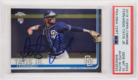 Fernando Tatis Jr. Autographed 2019 Topps Chrome Rookie Card #203 San Diego Padres PSA 10 (Bubbling) PSA/DNA #64993259