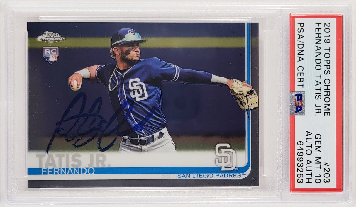 Fernando Tatis Jr. Autographed 2019 Topps Chrome Rookie Card #203 San Diego Padres PSA 10 (Bubbling) PSA/DNA #64993263