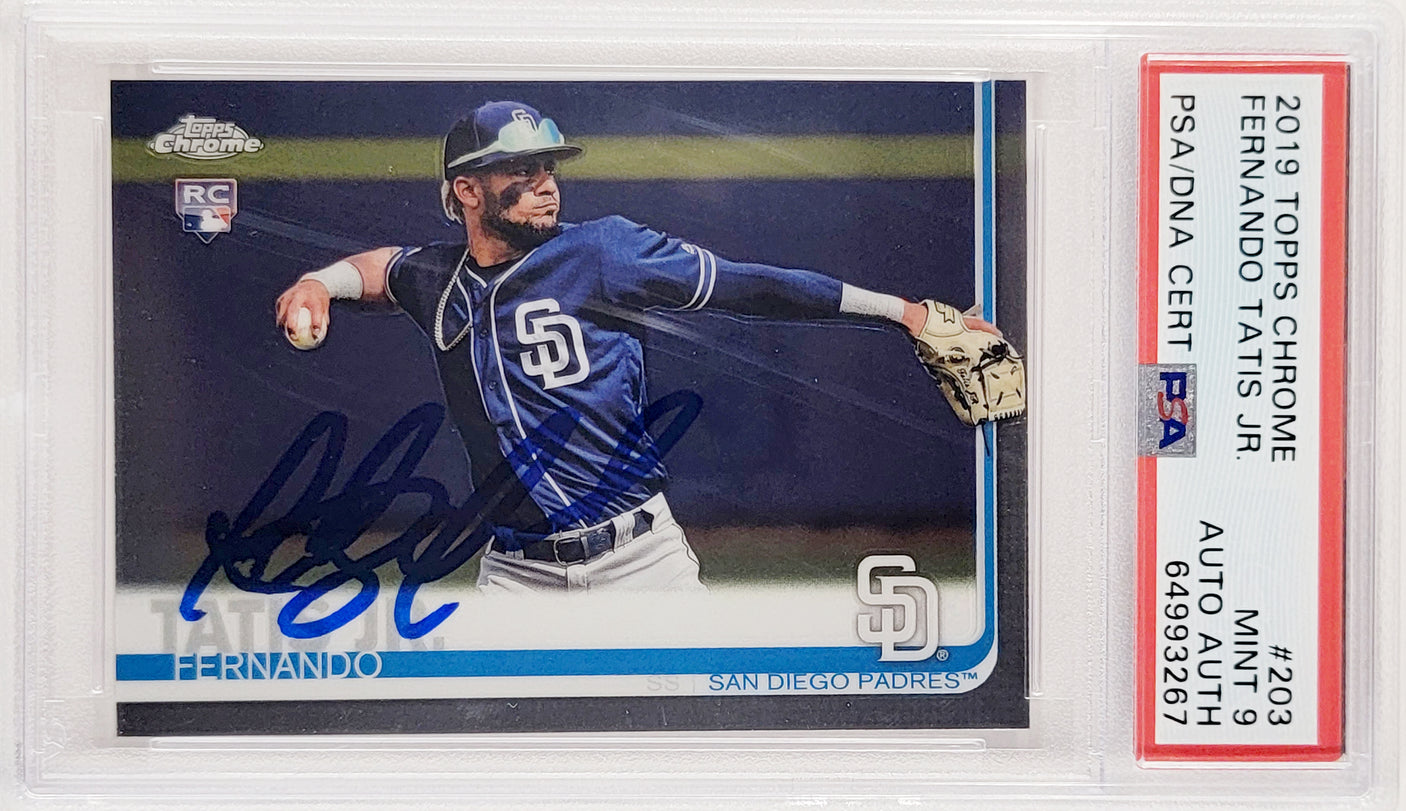 Fernando Tatis Jr. Autographed 2019 Topps Chrome Rookie Card #203 San Diego Padres PSA 9 (Bubbling) PSA/DNA #64993267