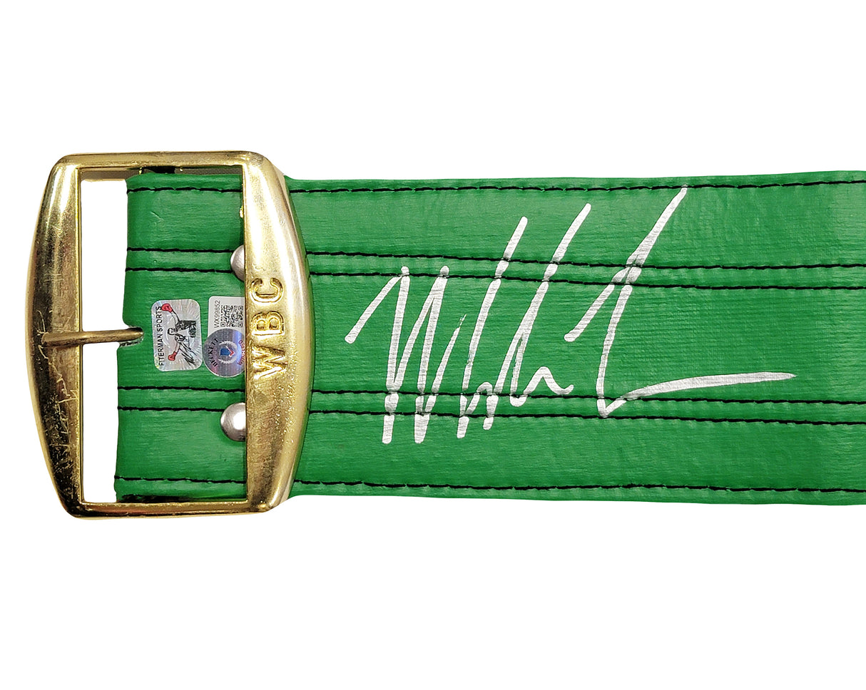 Mike Tyson Autographed Green WBC World Championship Belt Beckett BAS Witness Stock #210831