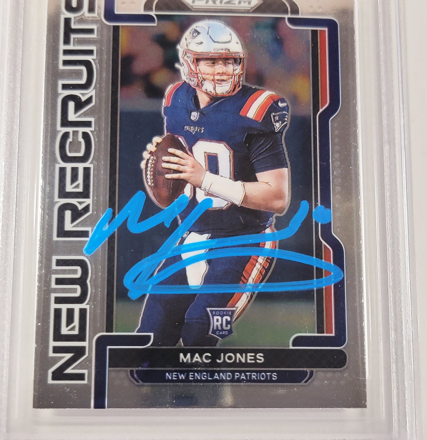 Mac Jones Autographed 2021 Panini Prizm New Recruits Rookie Card #NR-5 New England Patriots Beckett BAS #14860962