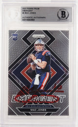 Mac Jones Autographed 2021 Panini Prizm Emergent Rookie Card #E-6 New England Patriots Beckett BAS #14860969