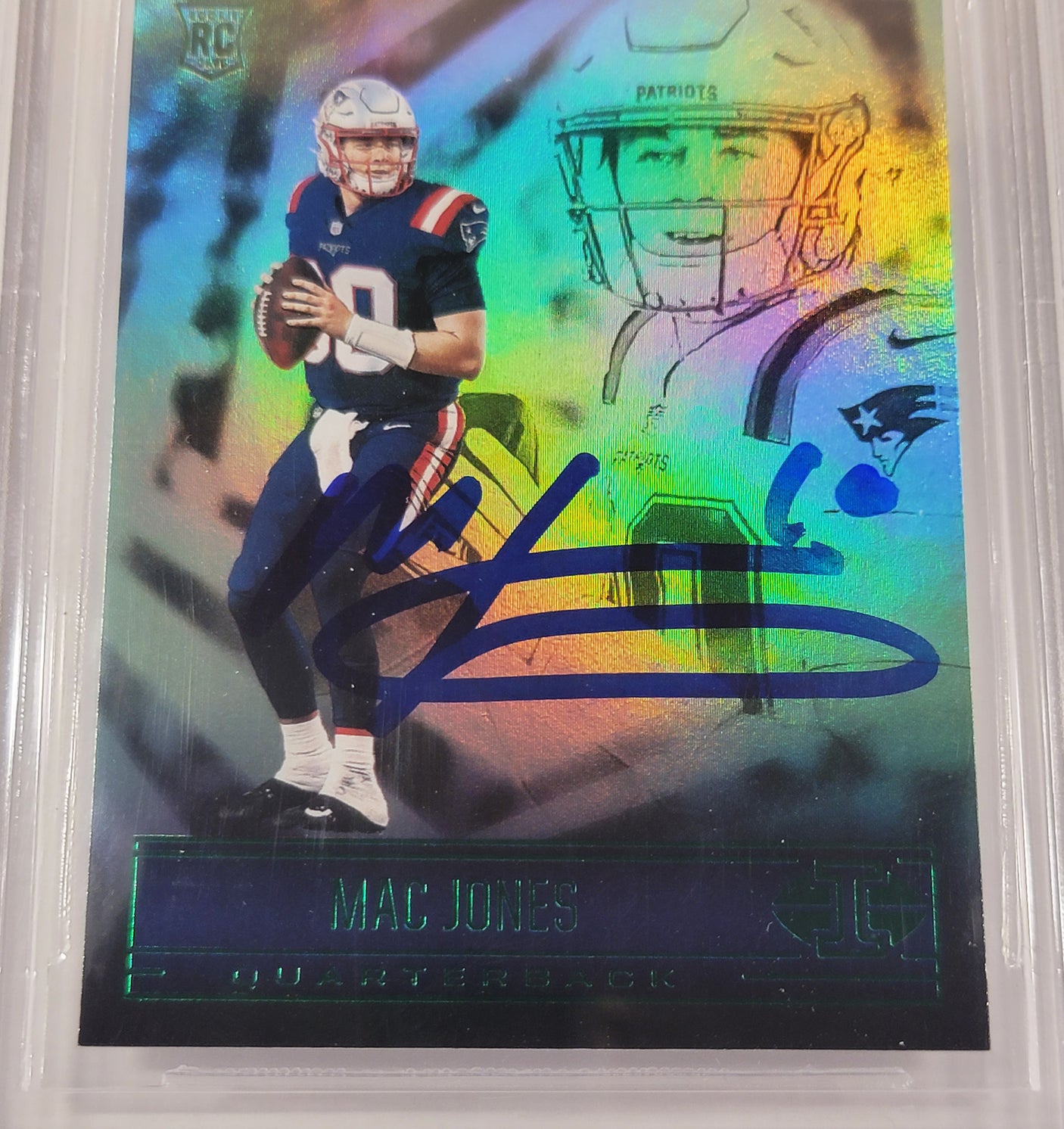 Mac Jones Autographed 2021 Panini Illusions Green Emerald Rookie Card #64 New England Patriots Auto Grade Gem Mint 10 Beckett BAS #14867237