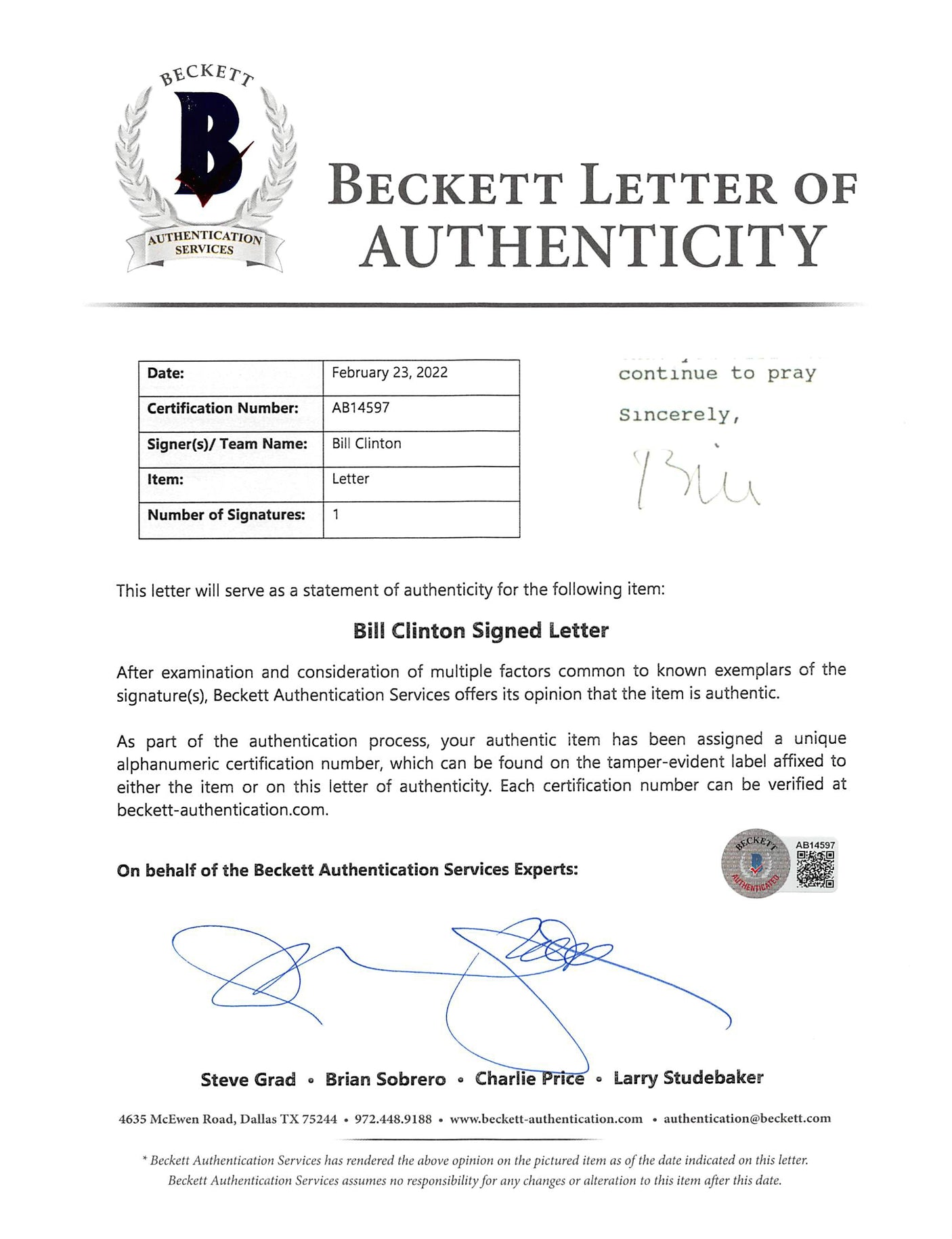 Bill Clinton Signed 6.75x9 1993 Typed Letter On WH Letterhead BAS #AB14597