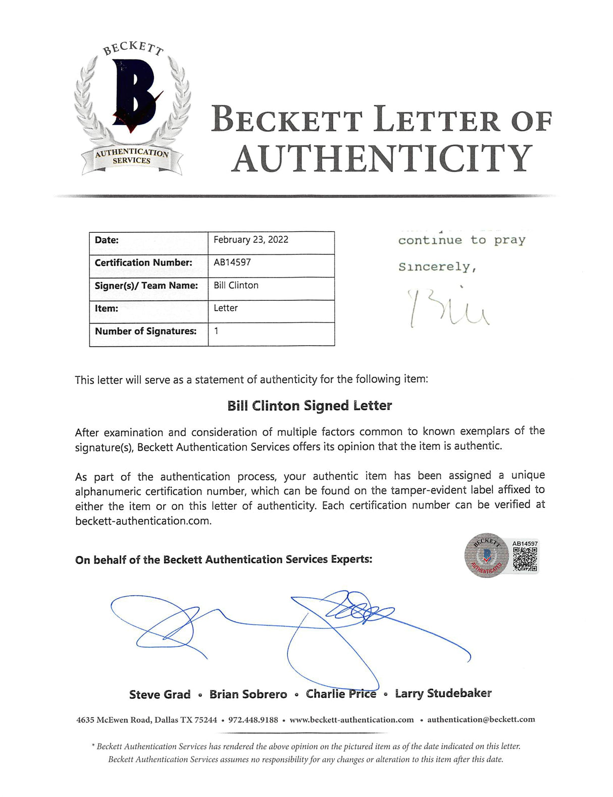 Bill Clinton Signed 6.75x9 1993 Typed Letter On WH Letterhead BAS #AB14597