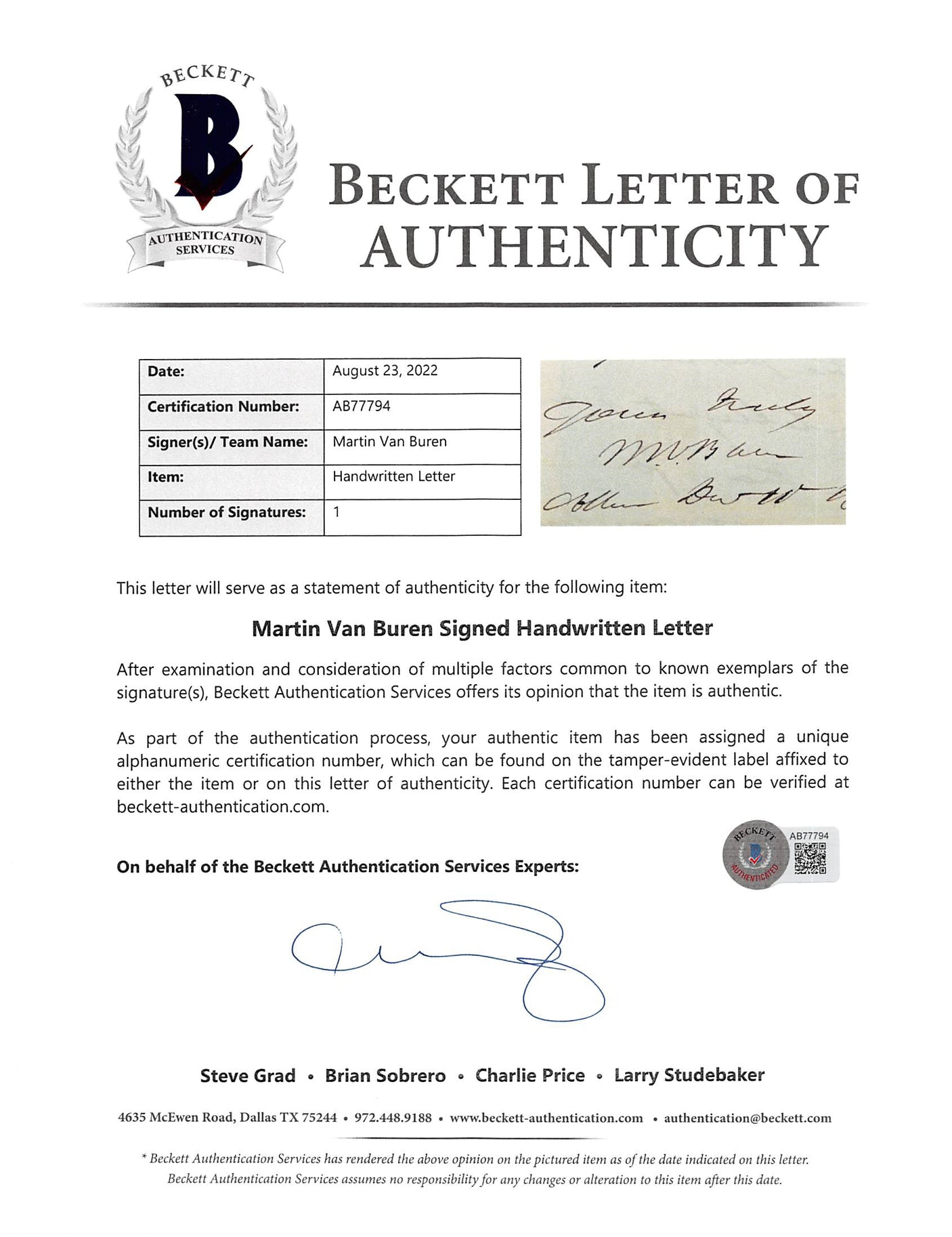 Martin Van Buren Signed 9.75x15.75 1828 2 Page Handwritten Letter BAS #AB77794