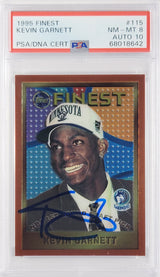 Kevin Garnett Autographed 1995 Topps Finest Rookie Card #115 Minnesota Timberwolves PSA 8 Auto Grade Gem Mint 10 PSA/DNA Stock #211157