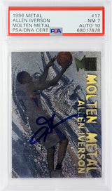 Allen Iverson Autographed 1996-97 Fleer Metal Molten Metal Rookie Card #17 Philadelphia 76ers PSA 7 Auto Grade Gem Mint 10 PSA/DNA #68017878