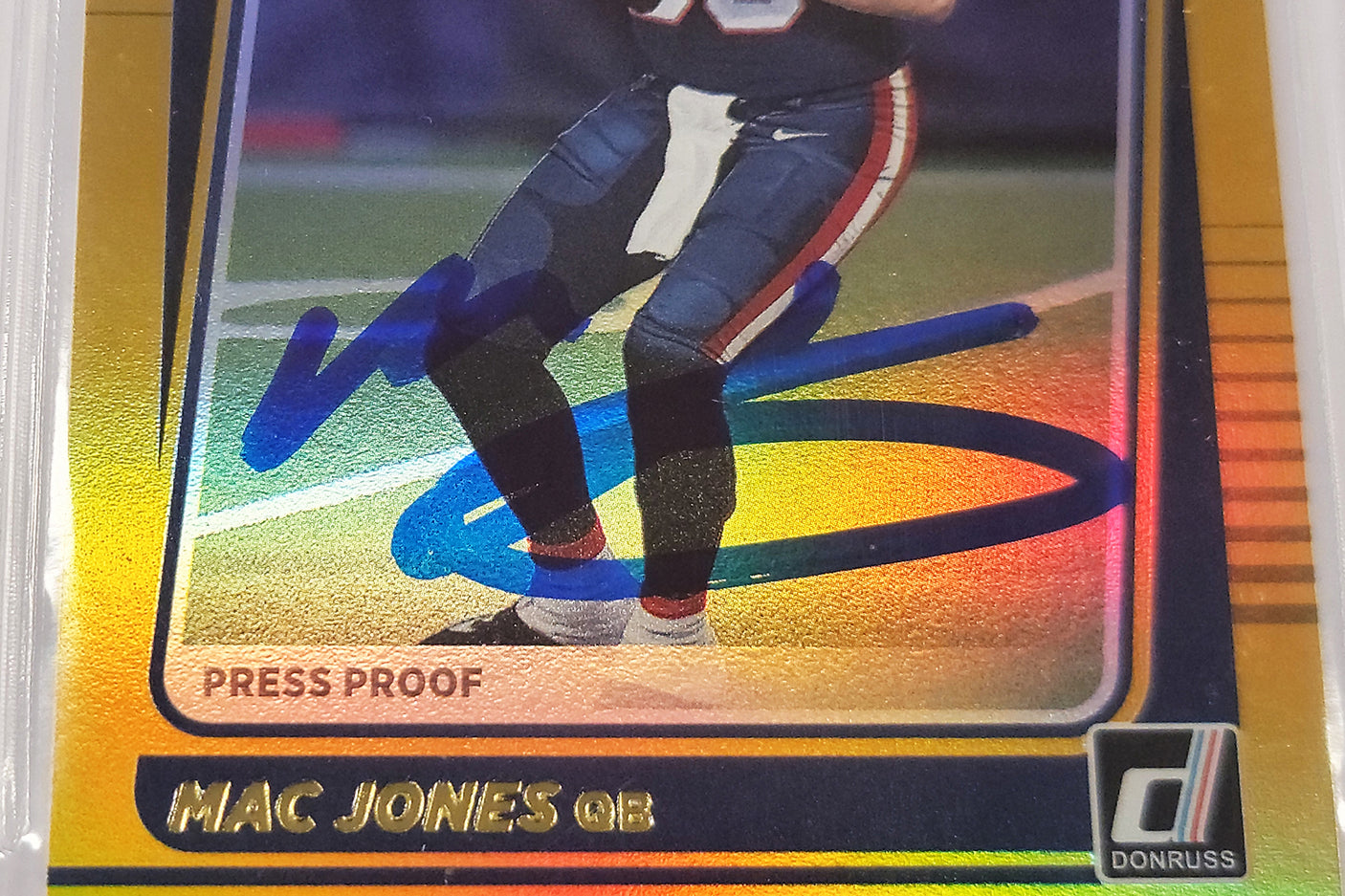 Mac Jones Autographed 2021 Donruss Gold Press Proof Premium Rookie Card #255 New England Patriots Beckett BAS #15298147