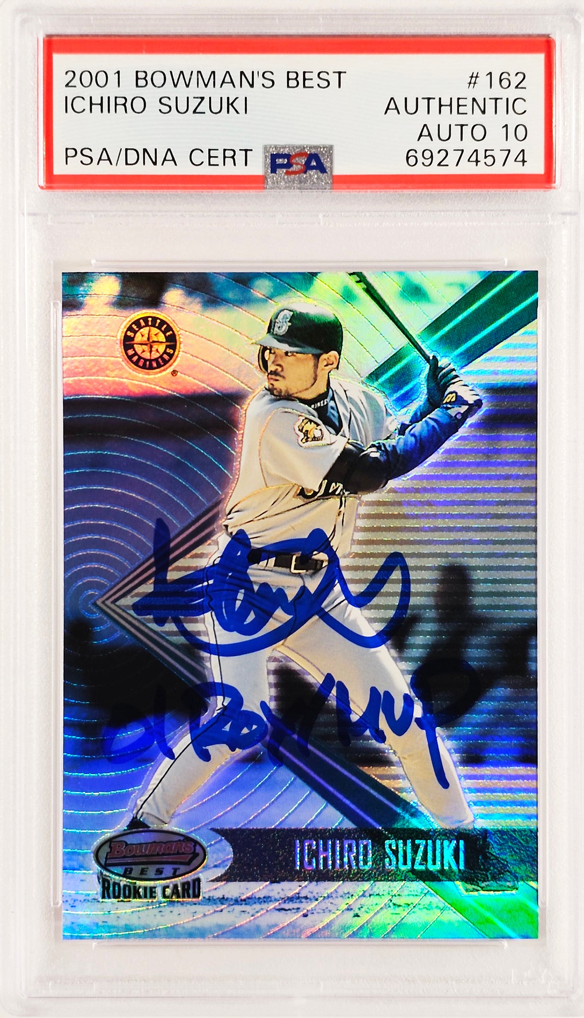 Ichiro Suzuki Autographed 2001 Bowman's Best Rookie Card #162 Seattle Mariners "01 ROY/MVP" #2671/2999 PSA/DNA #69274574