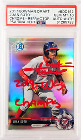 Juan Soto Autographed 2017 Bowman Draft Chrome Refractor Rookie Card #BDC162 New York Mets PSA 10 "2019 WS Champs" PSA/DNA #61265738