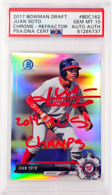 Juan Soto Autographed 2017 Bowman Draft Chrome Refractor Rookie Card #BDC162 New York Mets PSA 10 "2019 WS Champs" PSA/DNA #61265737