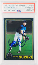 Ichiro Suzuki Autographed 2001 Topps Chrome Traded Rookie Card #T266 Seattle Mariners Auto Grade Gem Mint 10 PSA/DNA #61265855