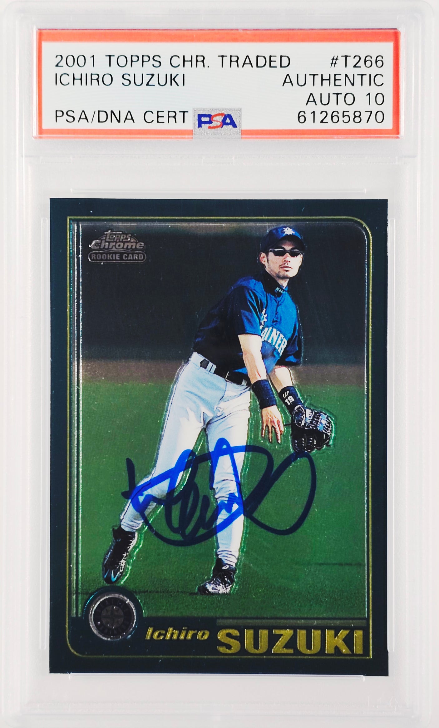 Ichiro Suzuki Autographed 2001 Topps Chrome Traded Rookie Card #T266 Seattle Mariners Auto Grade Gem Mint 10 PSA/DNA #61265870