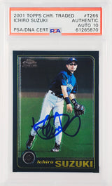 Ichiro Suzuki Autographed 2001 Topps Chrome Traded Rookie Card #T266 Seattle Mariners Auto Grade Gem Mint 10 PSA/DNA #61265870