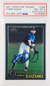 Ichiro Suzuki Autographed 2001 Topps Chrome Traded Rookie Card #T266 Seattle Mariners PSA 8 PSA/DNA #61265886