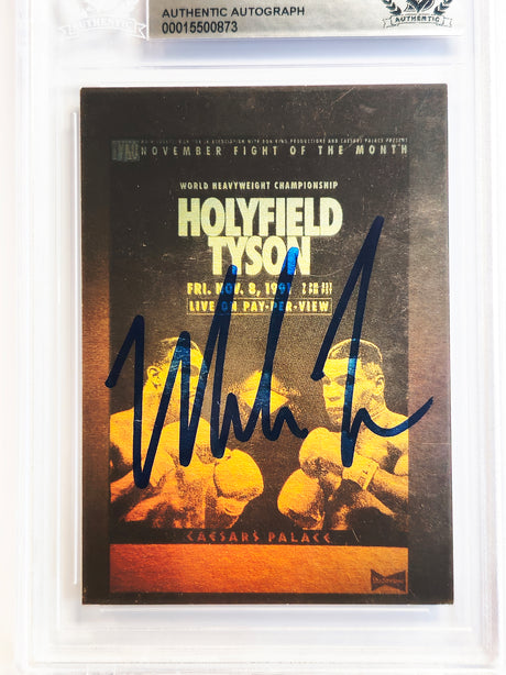 Mike Tyson Autographed 1992 Kayo Gold Hologram Card vs. Evander Holyfield Beckett BAS #15500873