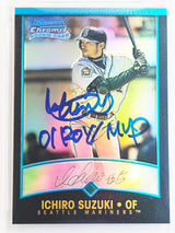 Ichiro Suzuki Autographed 2001 Bowman Chrome Refractor Japanese Rookie Card #351 Seattle Mariners BGS 8.5 Auto Grade Gem Mint 10 "01 ROY/MVP" Beckett BAS #15681688