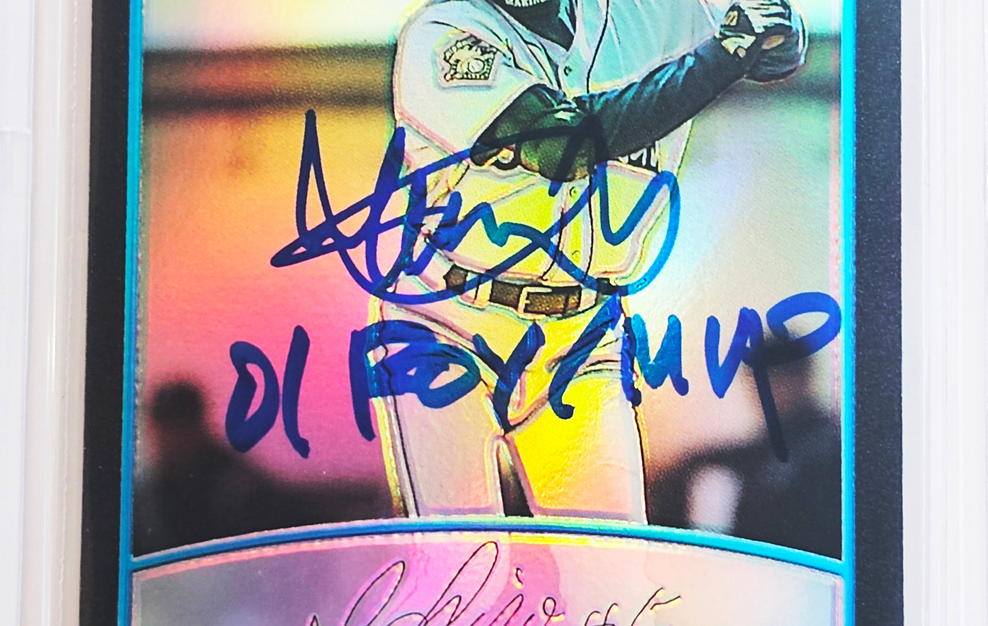 Ichiro Suzuki Autographed 2001 Bowman Chrome Refractor Japanese Rookie Card #351 Seattle Mariners BGS 8 Auto Grade Gem Mint 10 "01 ROY/MVP" Beckett BAS #15681691