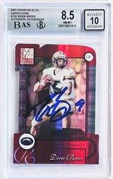 Drew Brees Autographed 2001 Donruss Elite Aspirations Rookie Card #102 San Diego Chargers BGS 8.5 Auto Grade Gem Mint 10 #77/85 Beckett BAS #15681813