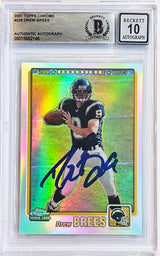 Drew Brees Autographed 2001 Topps Chrome Refractor Rookie Card #229 San Diego Chargers Auto Grade Gem Mint 10 #213/999 Beckett BAS #15682146