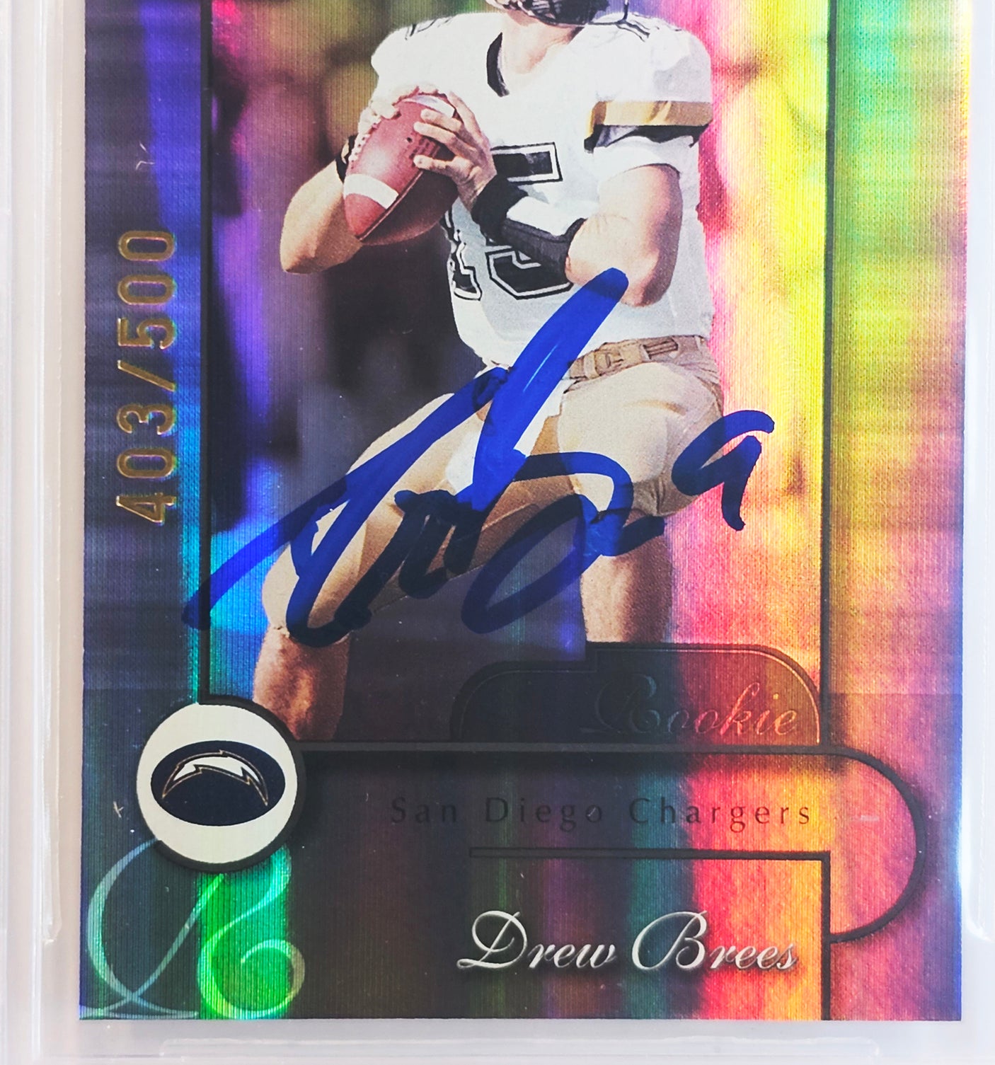 Drew Brees Autographed 2001 Donruss Elite Rookie Card #102 San Diego Chargers BGS 8.5 Auto Grade Gem Mint 10 #403/500 Beckett BAS #15681825