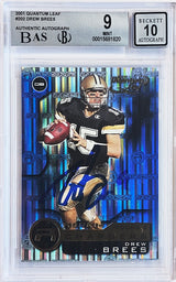 Drew Brees Autographed 2001 Quantum Leaf Rookie Card #202 San Diego Chargers BGS 9 Auto Grade Gem Mint 10 Beckett BAS #15681820