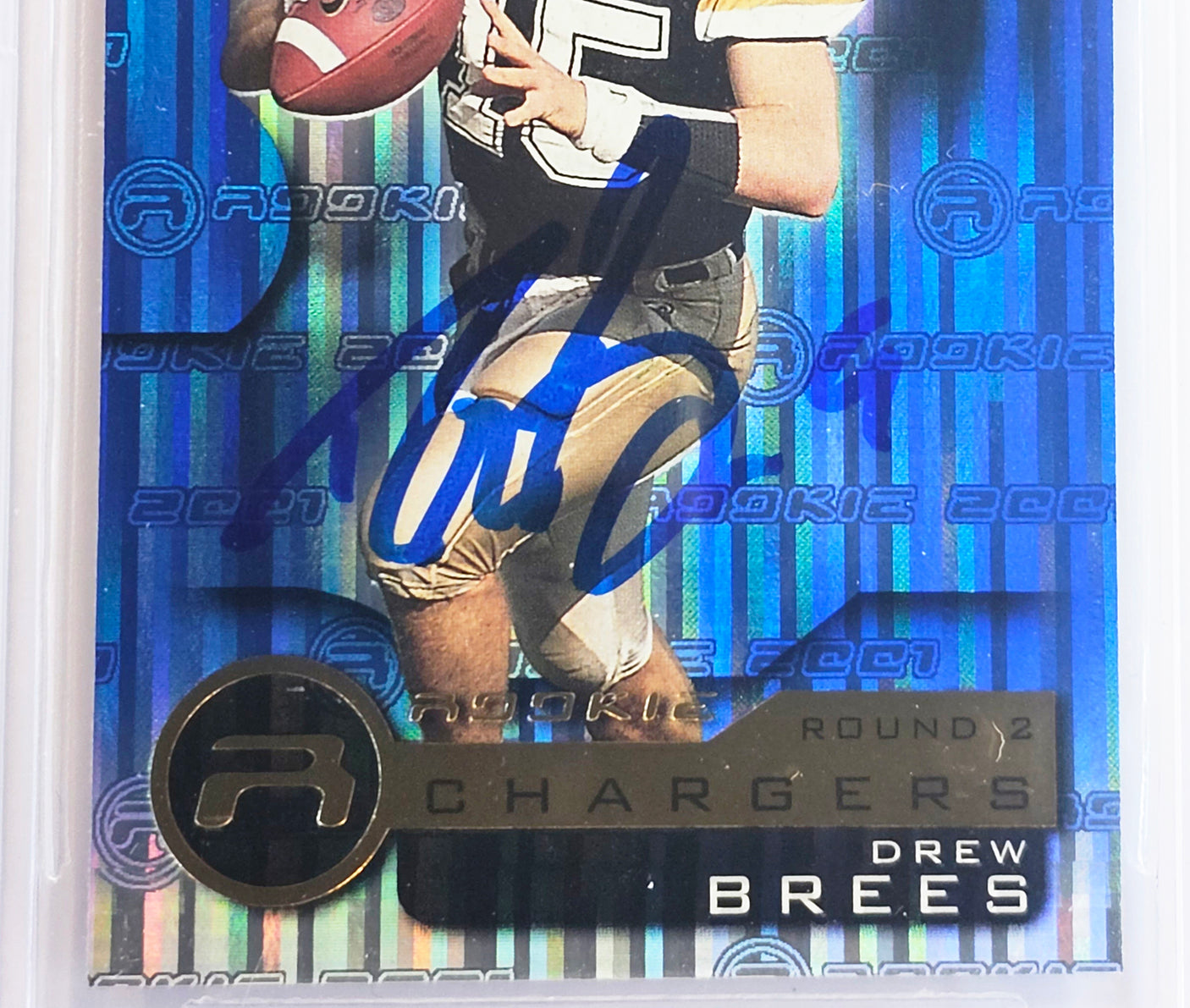 Drew Brees Autographed 2001 Quantum Leaf Rookie Card #202 San Diego Chargers BGS 9 Auto Grade Gem Mint 10 Beckett BAS #15681820