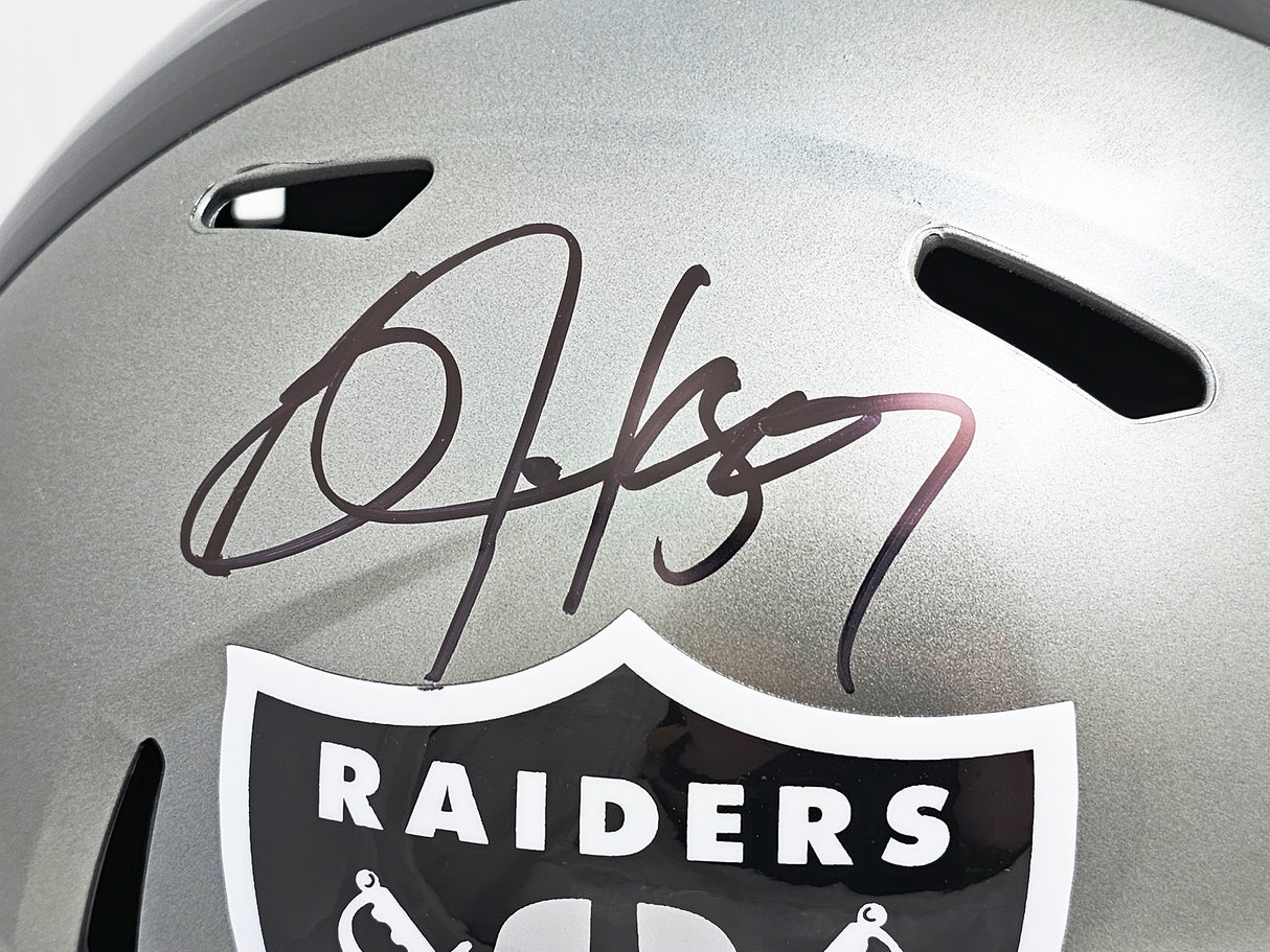 Bo Jackson Autographed Oakland Raiders Flash Gray Full Size Replica Speed Helmet Beckett BAS Witness Stock #218028