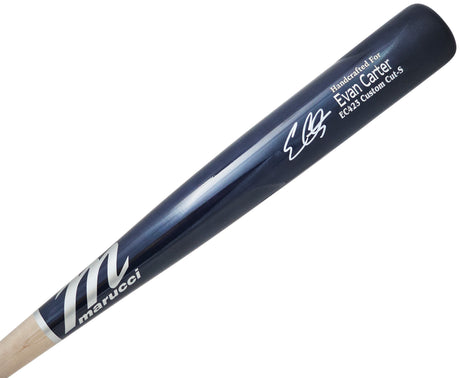 Evan Carter Autographed Dark Blue Marucci Player Model Bat Texas Rangers Beckett BAS Witness Stock #217965