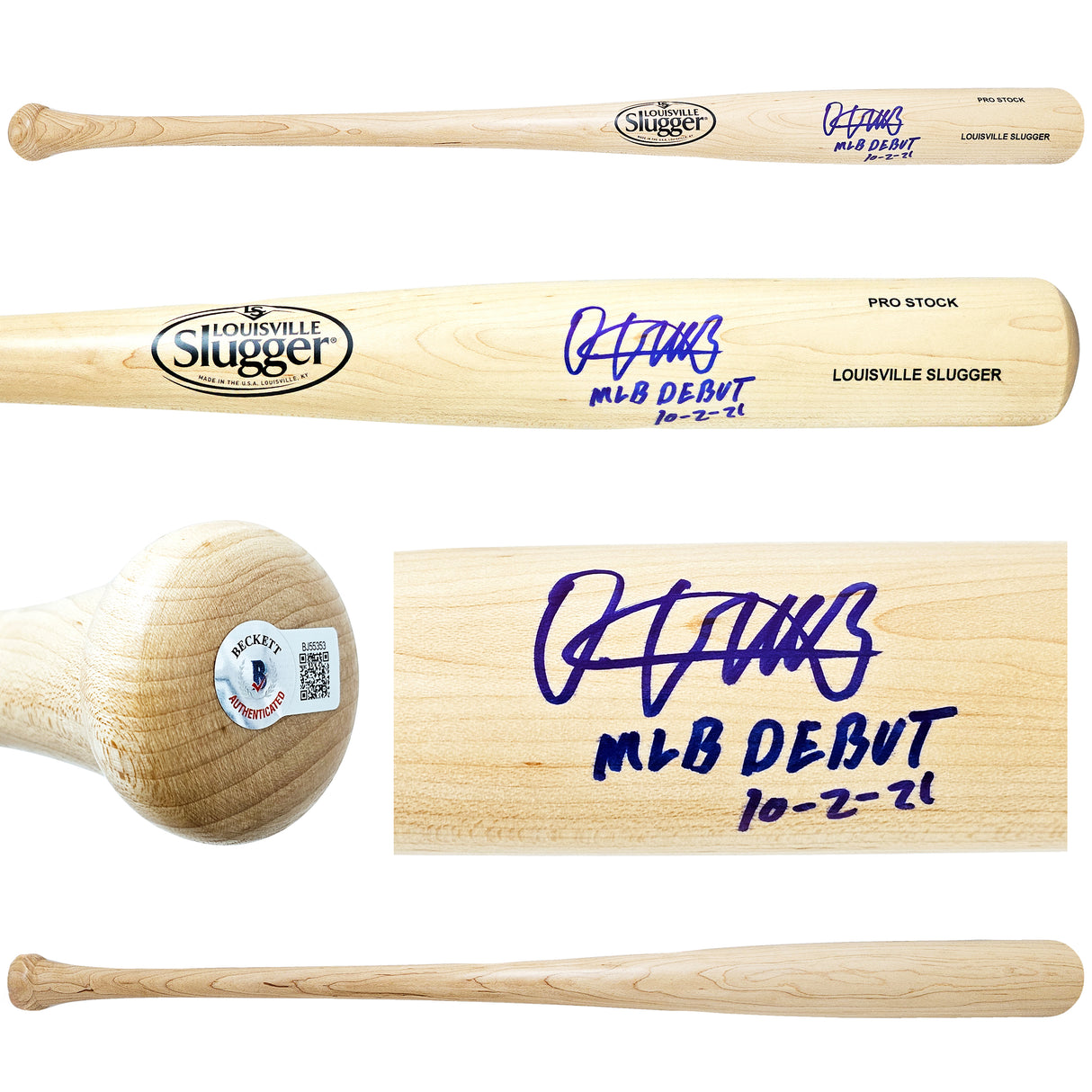 Oneil Cruz Autographed Blonde Louisville Slugger Pro Stock Bat Pittsburgh Pirates "MLB Debut 10-2-21" Beckett BAS QR Stock #218603