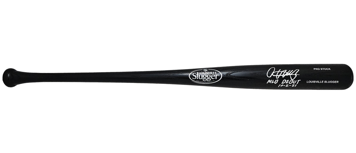 Oneil Cruz Autographed Black Louisville Slugger Pro Stock Bat Pittsburgh Pirates "MLB Debut 10-2-21" Beckett BAS QR Stock #218601