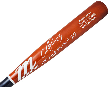 Francisco Alvarez Autographed Orange/Blue Marucci Pro Model Bat New York Mets "1st MLB HR 10-4-22" Beckett BAS Witness Stock #218049