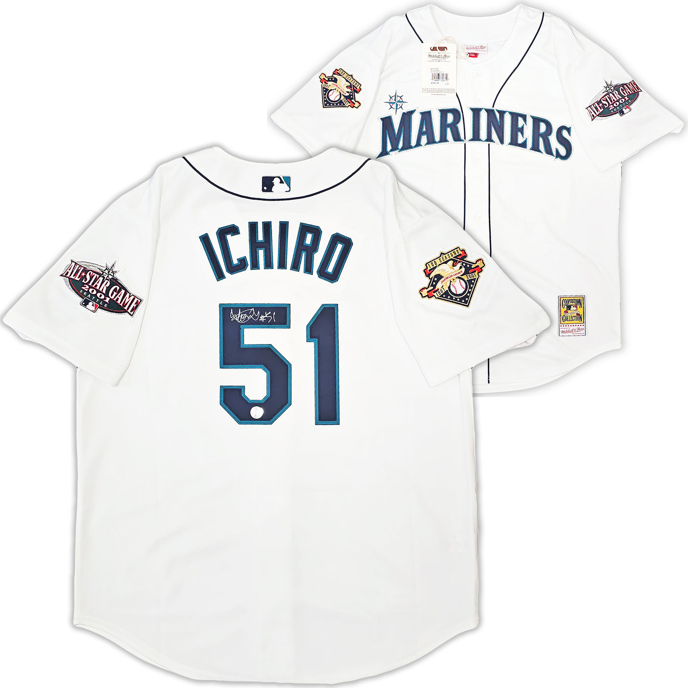 Seattle Mariners Ichiro Suzuki Autographed White Authentic Mitchell & Ness 2001 All Star Patch Jersey Size 48 IS Holo Stock #217976