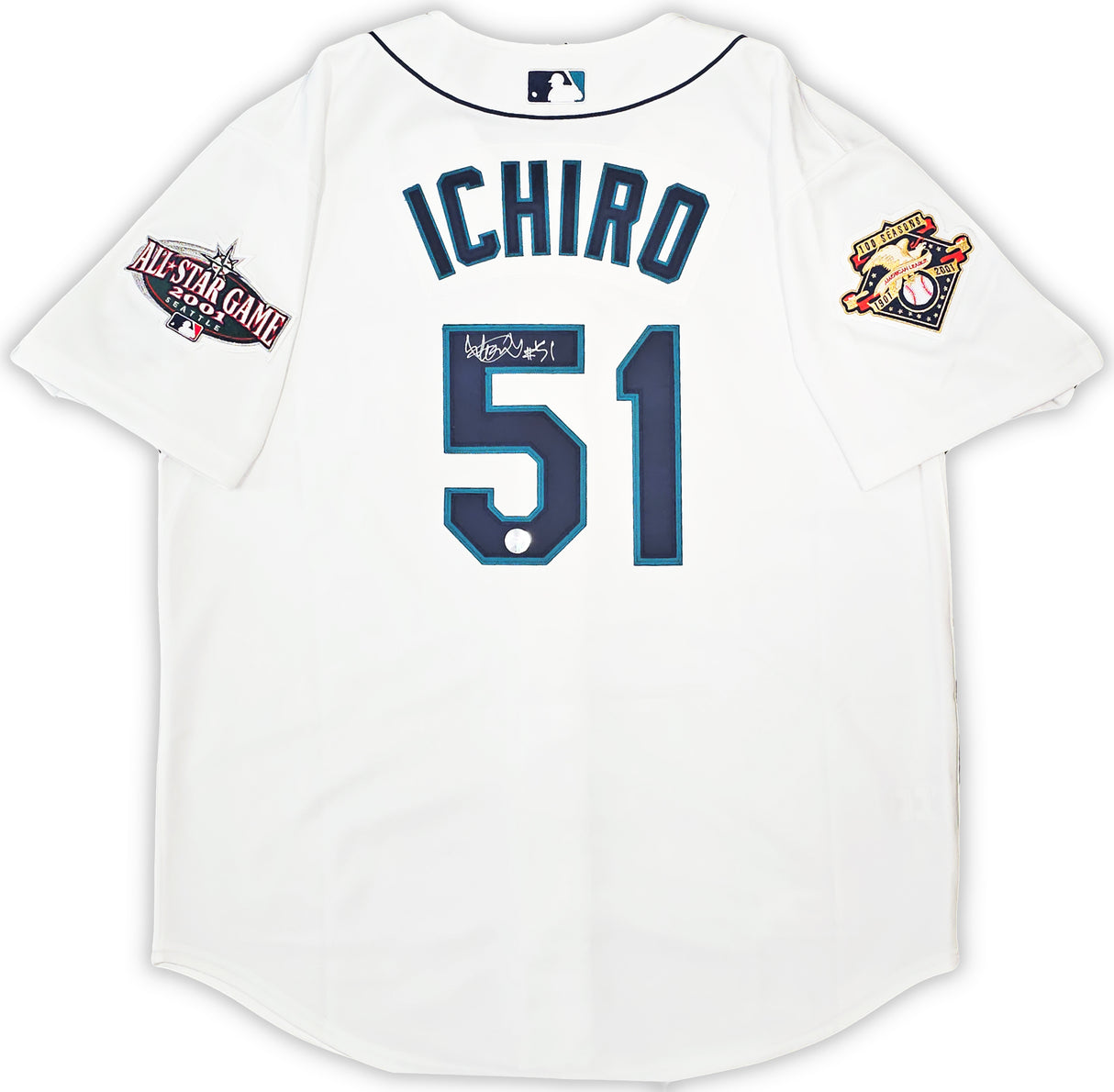 Seattle Mariners Ichiro Suzuki Autographed White Authentic Mitchell & Ness 2001 All Star Patch Jersey Size 48 IS Holo Stock #217976