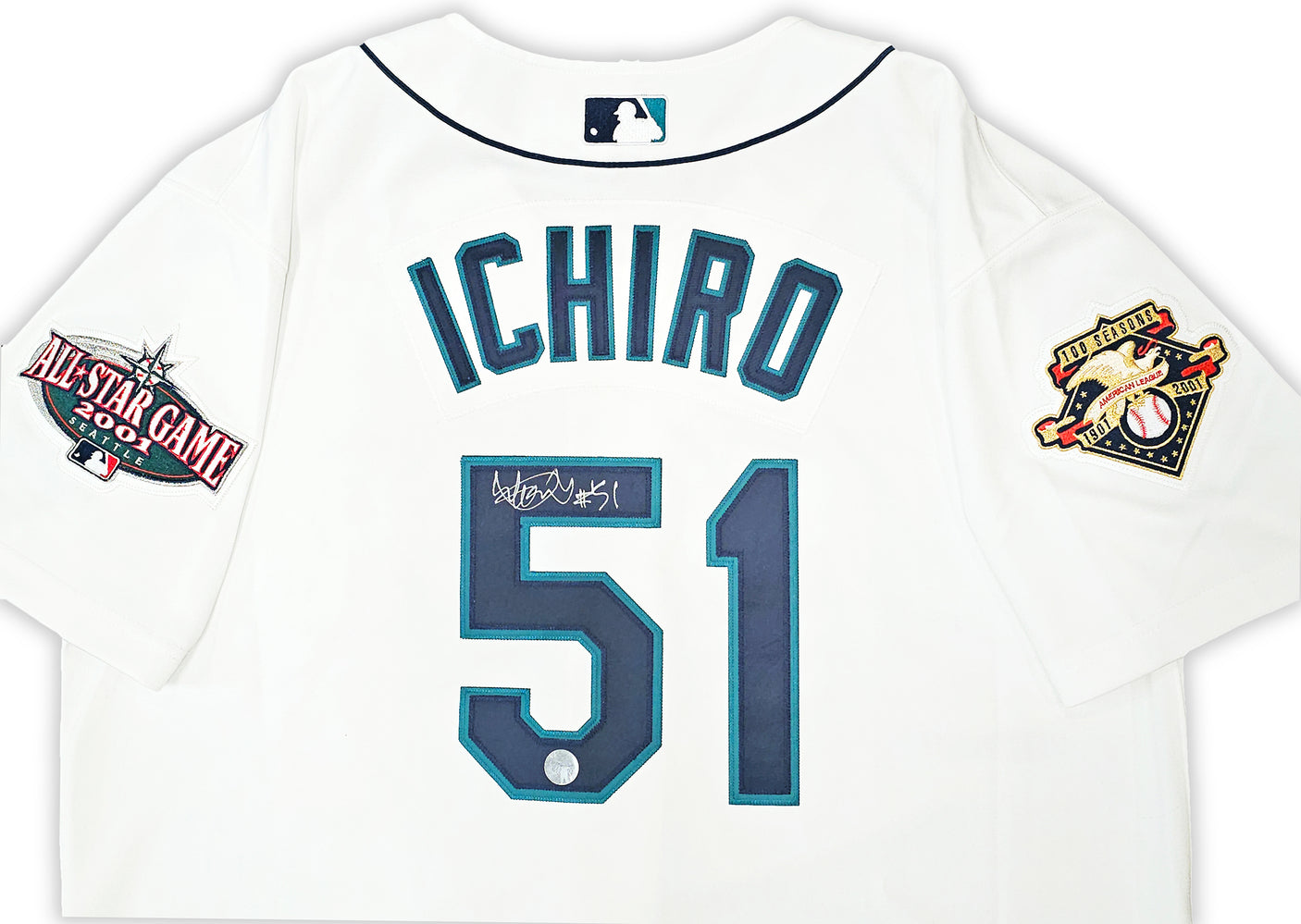 Seattle Mariners Ichiro Suzuki Autographed White Authentic Mitchell & Ness 2001 All Star Patch Jersey Size 48 IS Holo Stock #217976